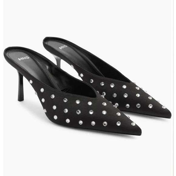 Mango Shoes - MANGO BLACK CRYSTAL RHINESTONE POINTED TOE MULE PUMPS HIGH HEELS SHOES 37 6.5